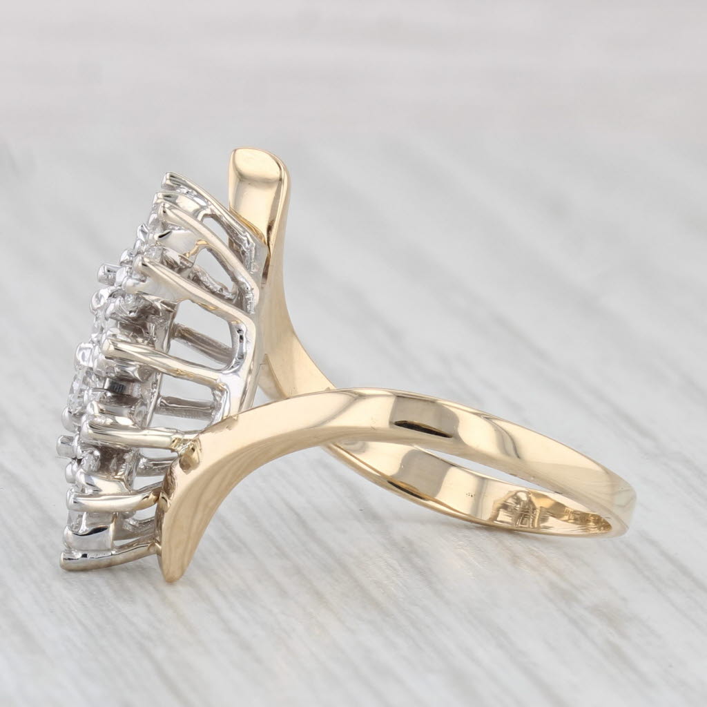 Light Gray 0.48ctw Vintage Cluster Diamond Ring 18k Gold Bypass Size 7