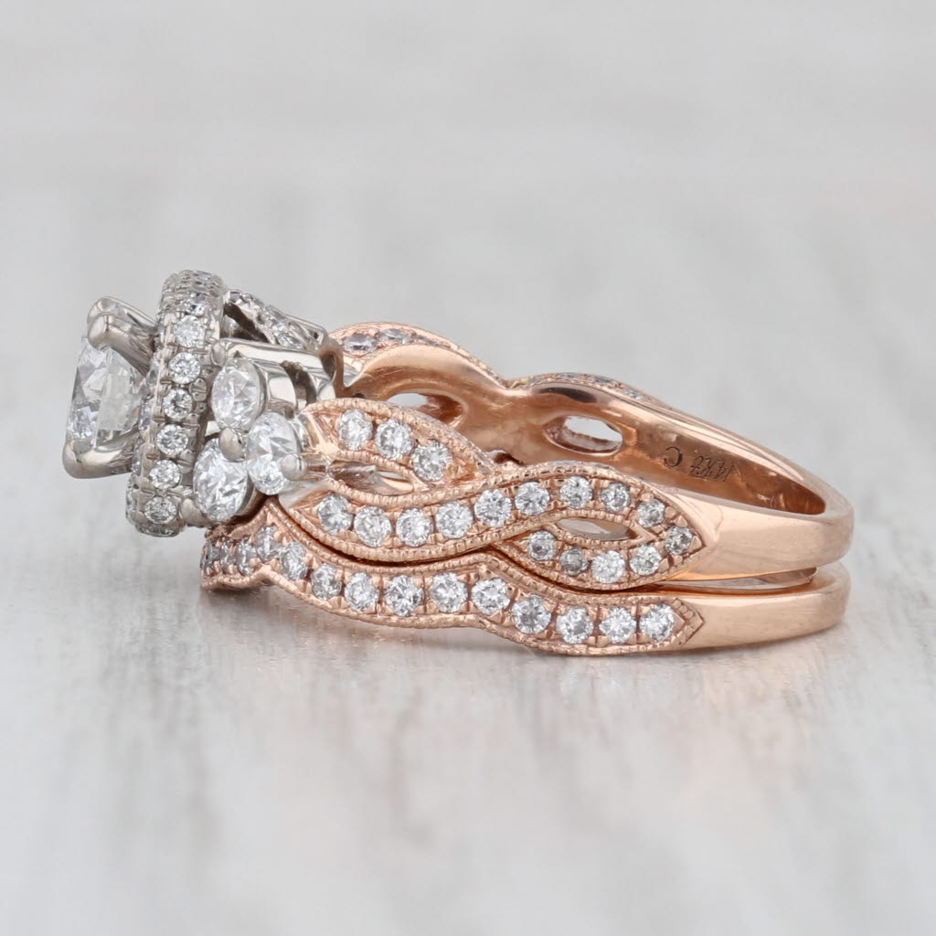 Light Gray Neil Lane 1.73ctw Diamond Halo Engagement Ring Wedding Band Bridal Set 14k Gold