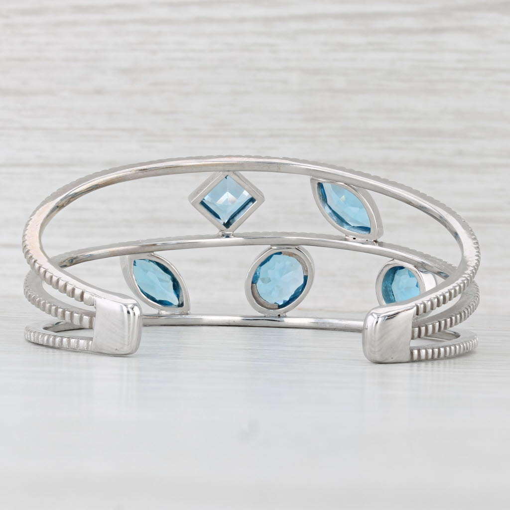 Light Gray 8.38ctw Blue Topaz Cuff Bracelet 18k White Gold 6.25" Statement