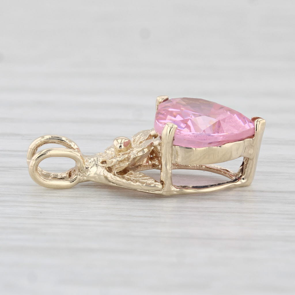 Light Gray 4.15ct Pink Ice Cubic Zirconia Heart Pendant 10k Yellow Gold Floral