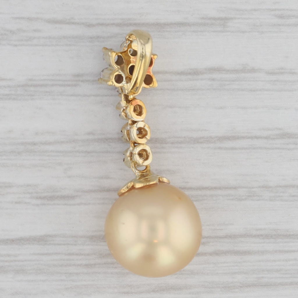 Gray 0.22ctw Diamond Cultured Golden Pearl Pendant 14k Yellow Gold Journey Drop