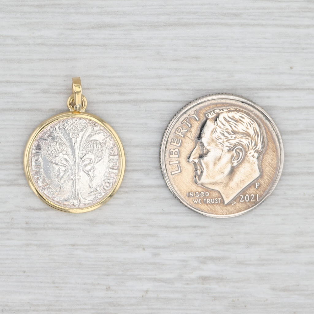 Italian Florin Coin Copy Charm 14k 18k Gold Sterling Silver Vintage Pendant