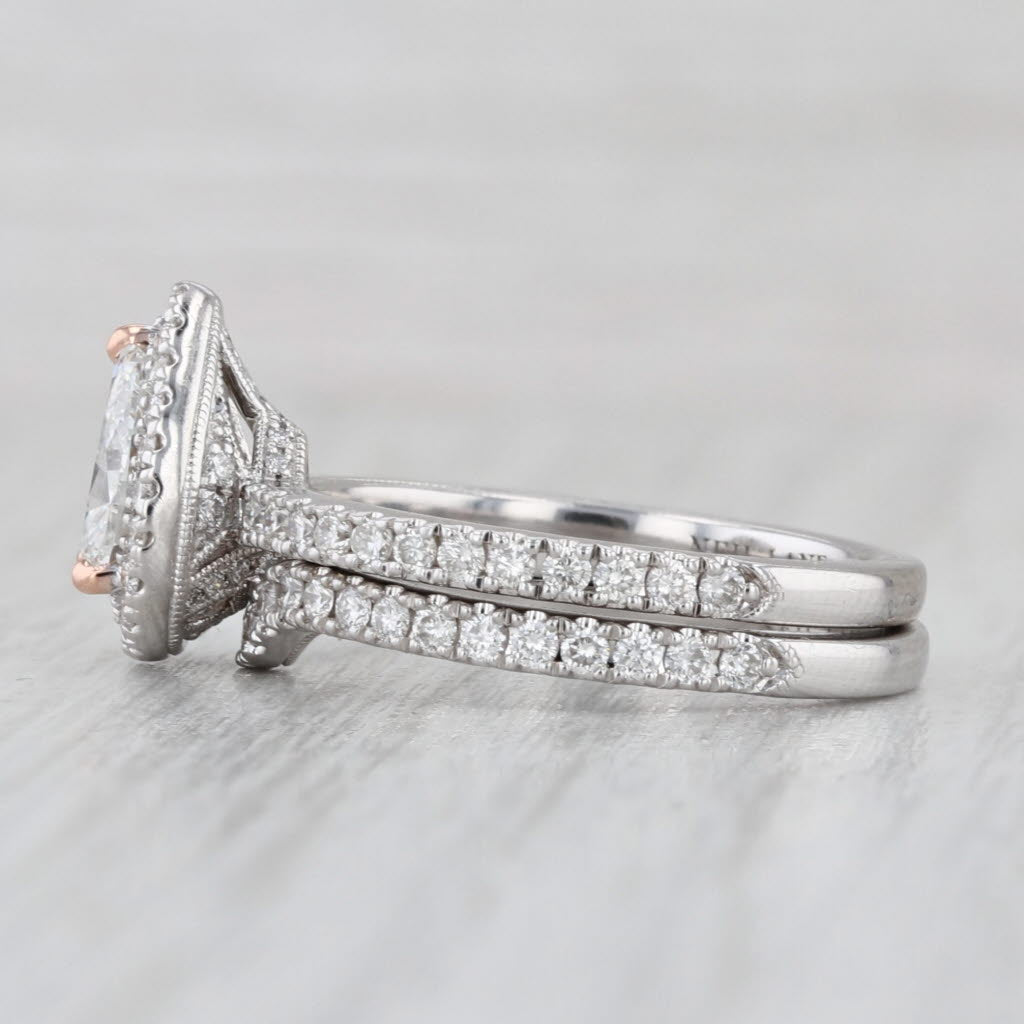 Neil Lane Diamond Pear Halo Engagement Ring Wedding Band Bridal 14k White Gold