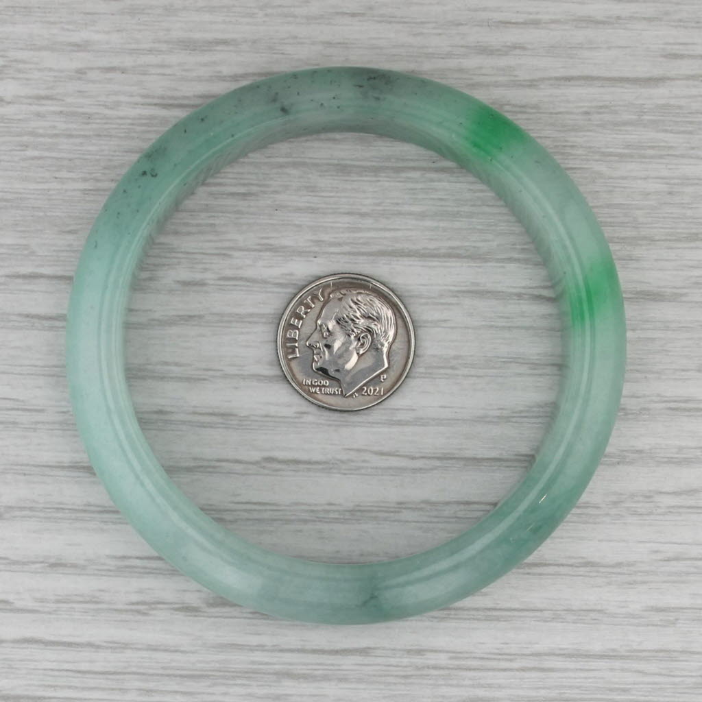 Green Jadeite Jade Bangle Bracelet 6.75” 12.8mm Stackable Statement