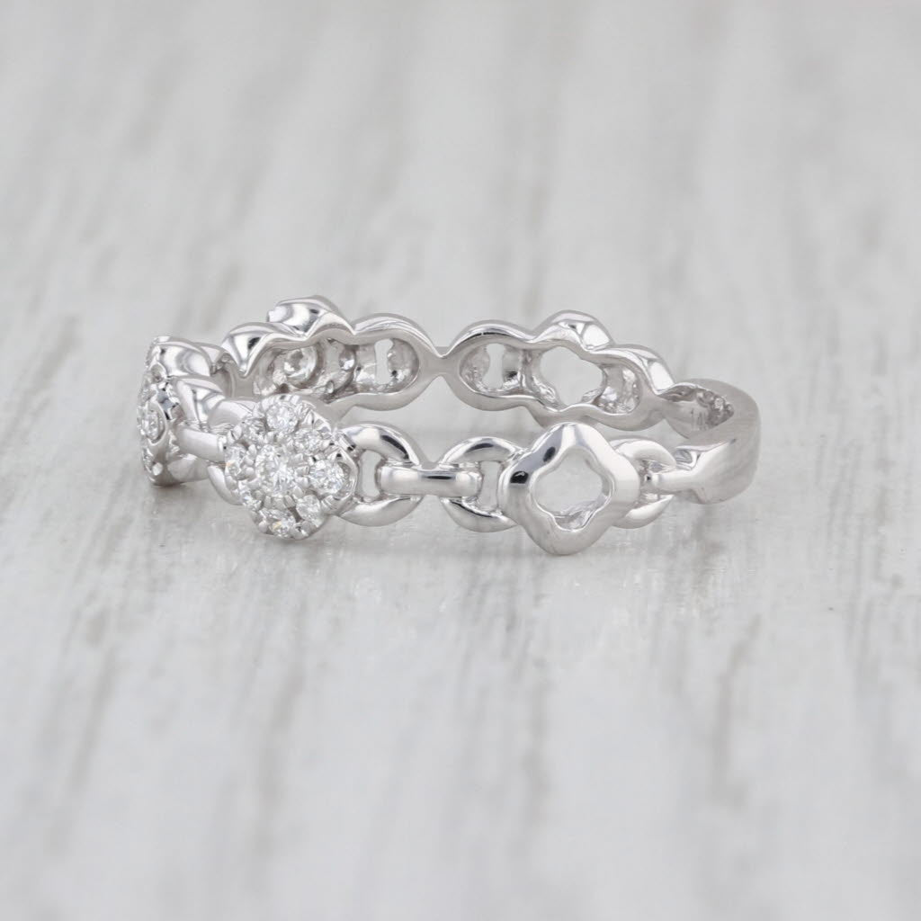 0.21ctw Diamond Culsters Flower Chain Ring 14k White Gold Size 7.25 Stackable