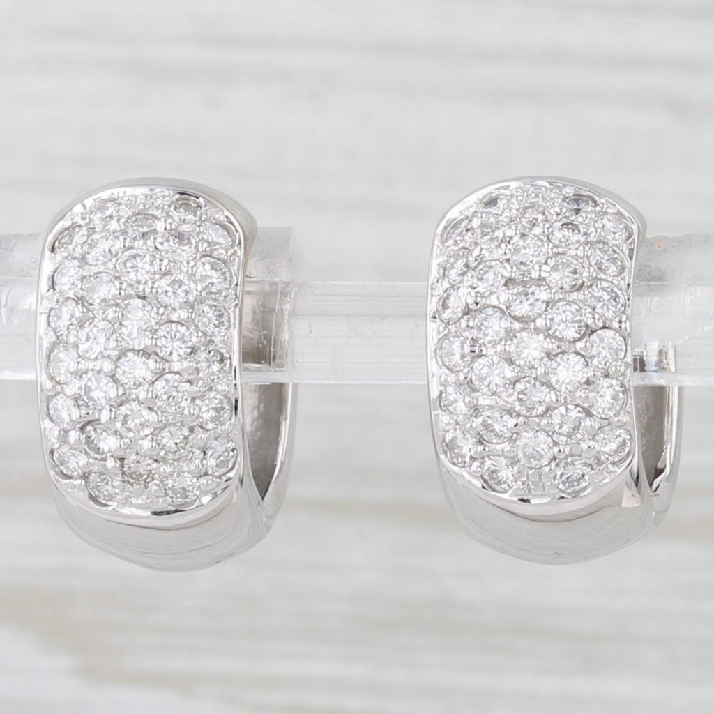 Light Gray 1.80ctw Pave Diamond Hoop Huggie Earrings 18k White Gold