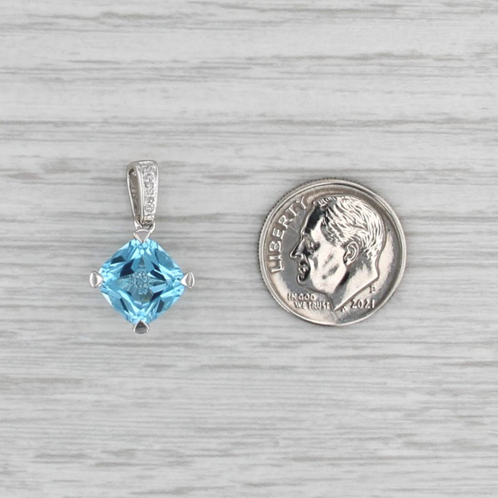 3.30ct Blue Topaz Diamond Small Drop Pendant 10k White Gold