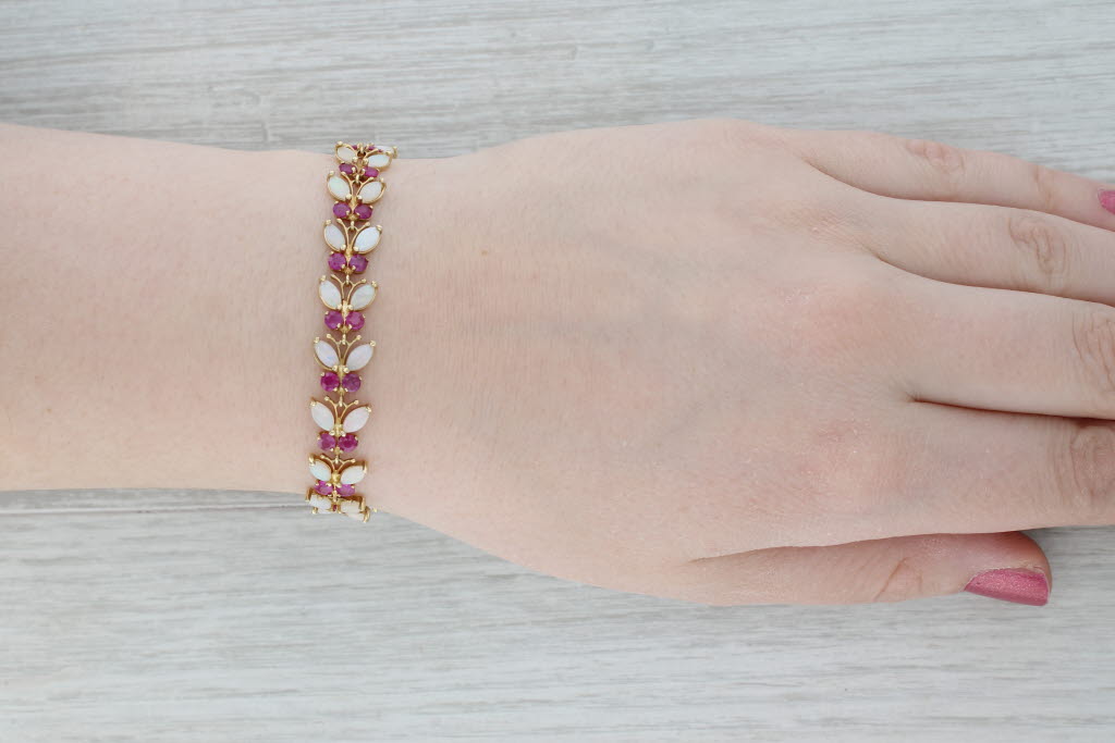 Opal Ruby Butterfly Bracelet 14k Yellow Gold 6.75" 10.1mm Milor Italy
