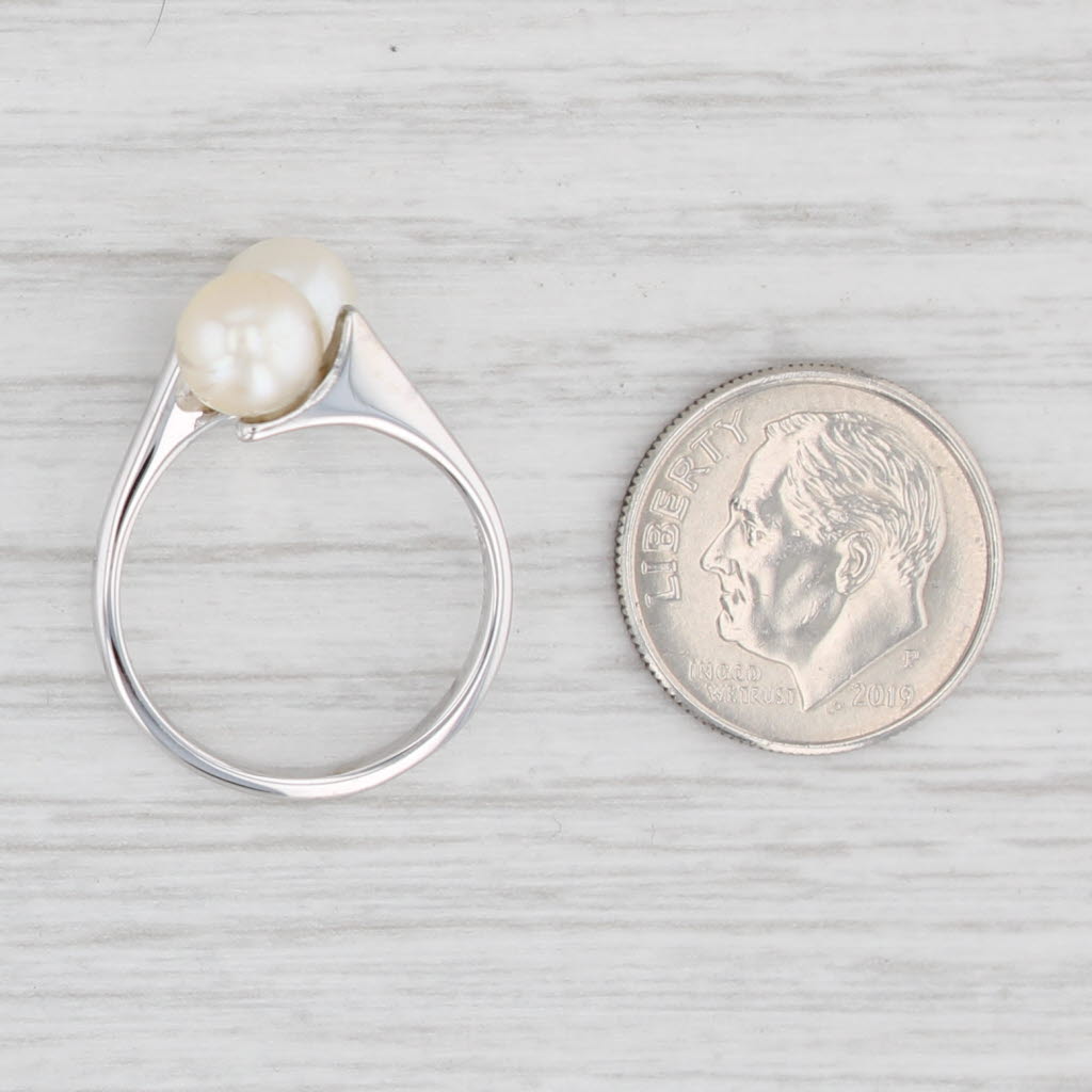 Light Gray 2 Cultured Pearls Bypass Ring 14k White Gold Size 6.25