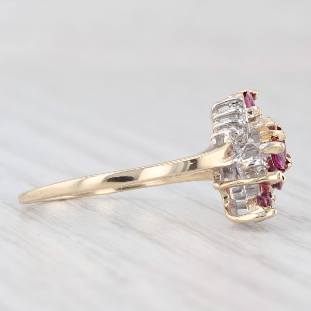 Light Gray 0.72ctw Ruby Diamond Bypass Ring 14k Yellow Gold Size 7.75