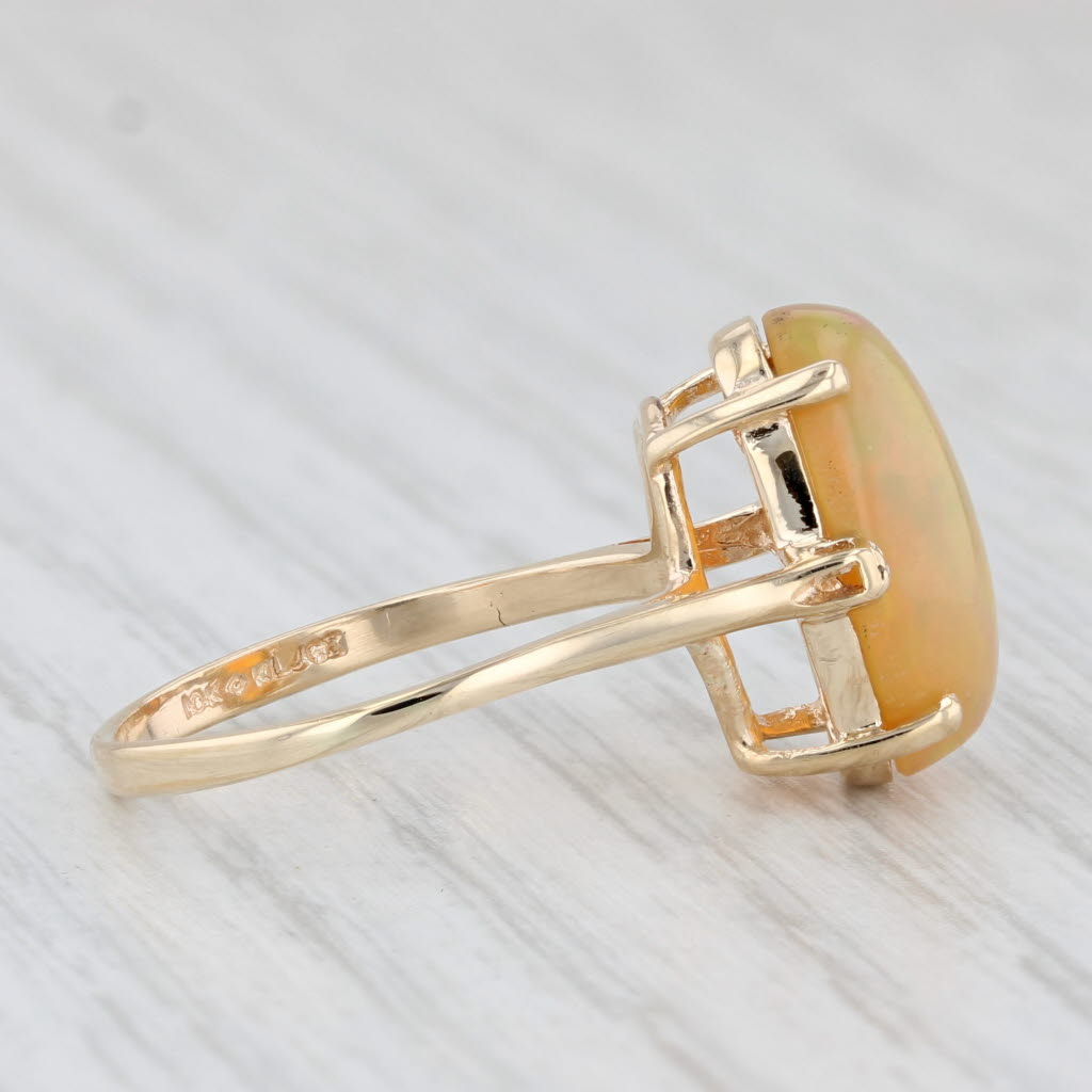 Light Gray Yellow Opal Oval Cabochon Solitaire Ring 14k Yellow Gold Size 6.25