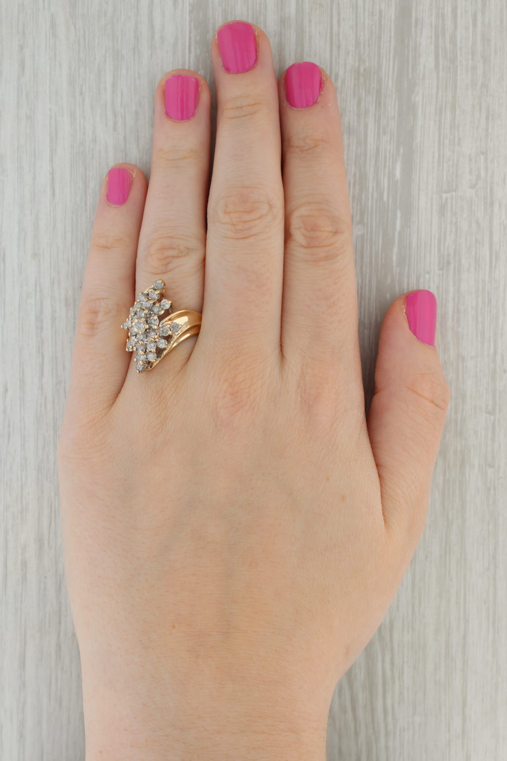 Tan 0.49ctw Diamond Cluster Bypass Ring 10k Yellow Gold Size 8.5 Cocktail