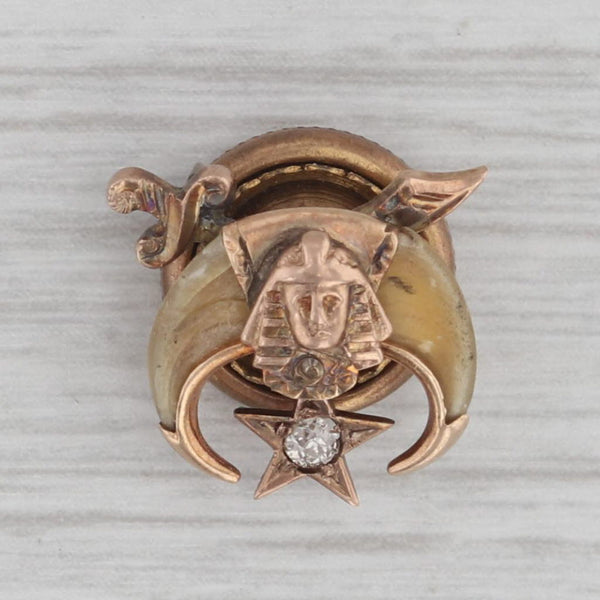 Antique Shriners Masonic Pin 10k Gold Diamond Crescent Pharaoh Badge