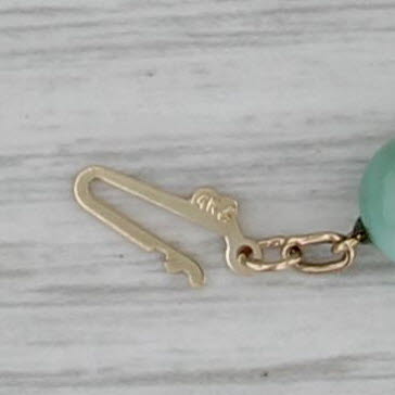 Green Shell Bead Strand Necklace 14k Gold Clasp 17.75" 7.1mm-7.4mm