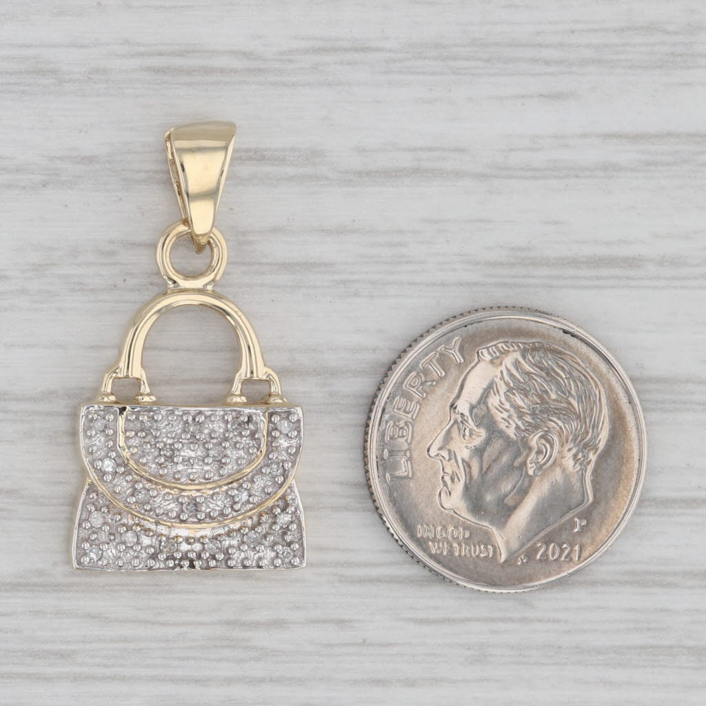 Gray Diamond Accented Purse Hand Bag Pendant 10k Yellow Gold