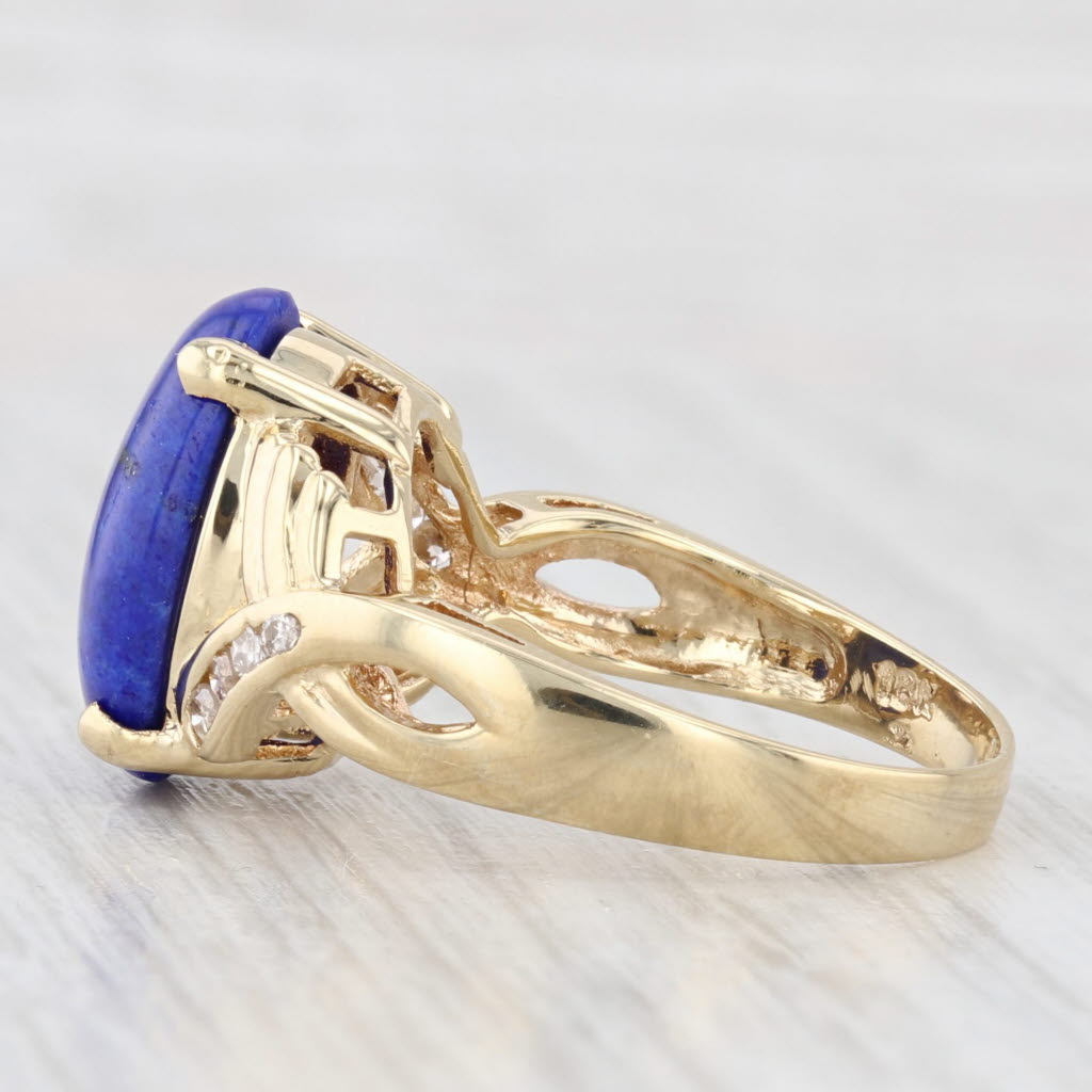 Light Gray Lapis Lazuli Diamond Ring 18k Yellow Gold Size 6.5 Oval Cabochons