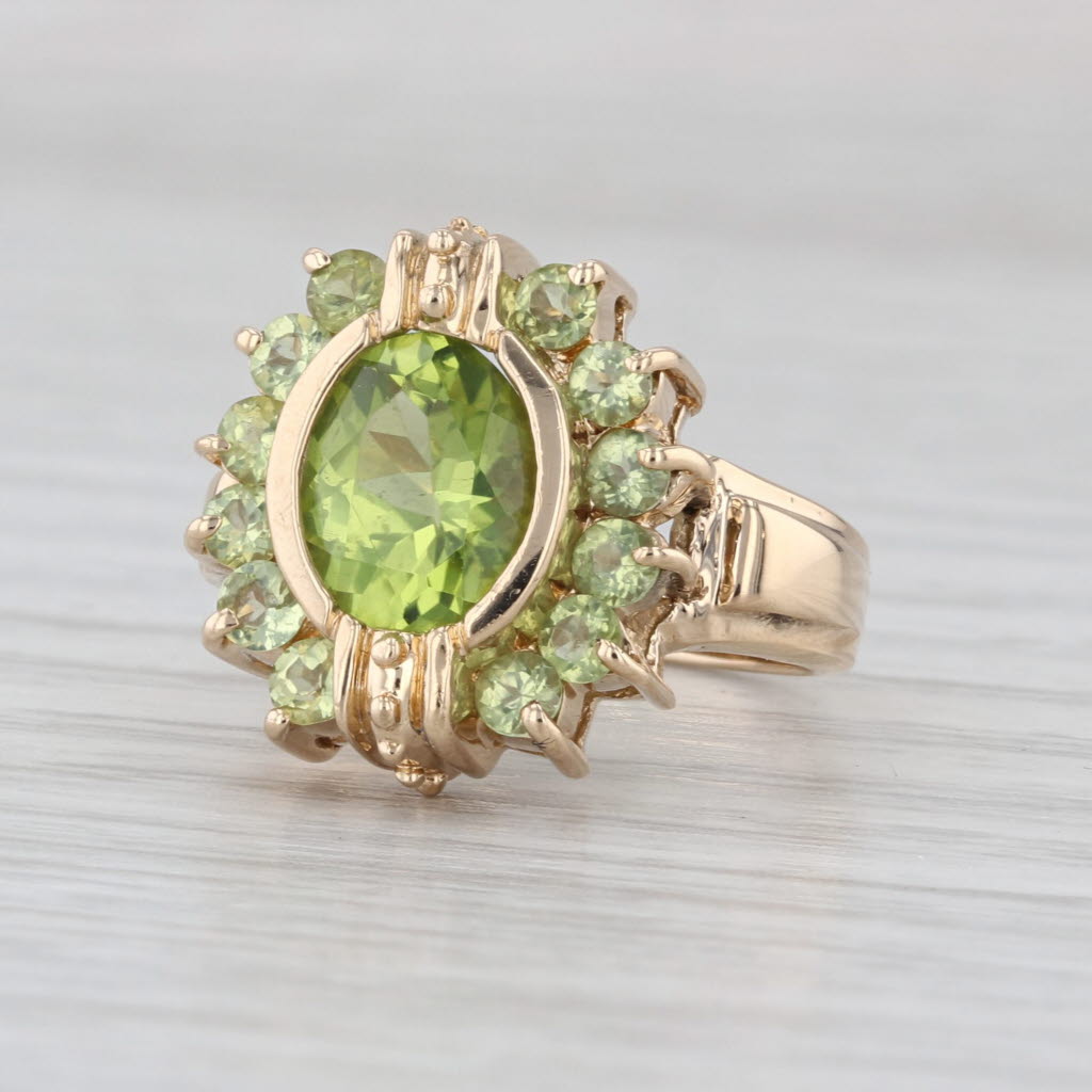 3.20ctw Peridot Halo Ring 14k Yellow Gold Size 5 Cocktail