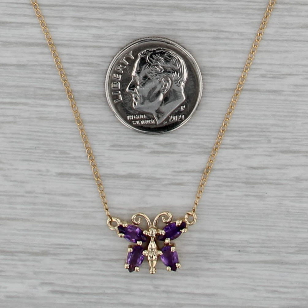 0.80ctw Amethyst Butterfly Pendant Necklace 14k Yellow Gold 18" Curb Chain