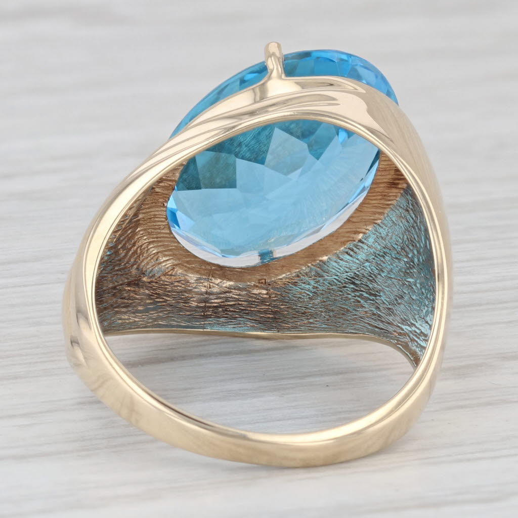 Light Gray 11.80ct Oval Blue Topaz Solitaire Ring 10k Yellow Gold Size 8
