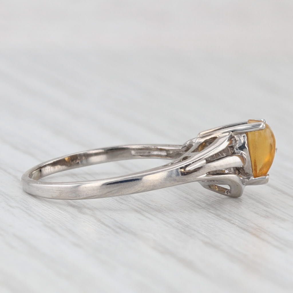 Light Gray Pear Cabochon Citrine Solitaire Ring 14k White Gold Size 7