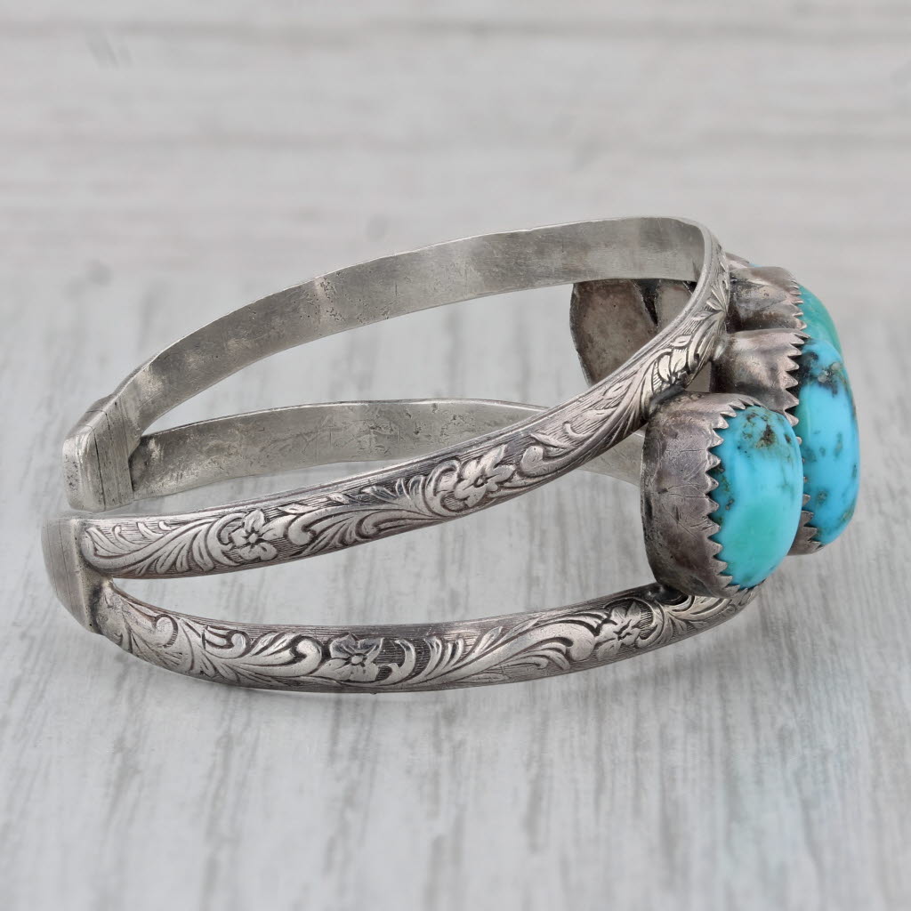 Gray Vintage Native American Turquoise Cuff Bracelet Sterling Silver 6.5"