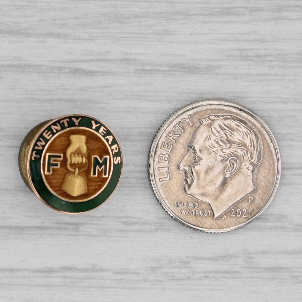 Gray FM 20 Years Vintage Company Service Pin 1/10 10k Gold Filled Enamel