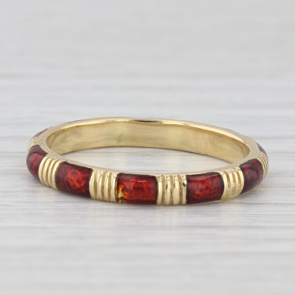 Light Gray Red Enamel Stackable Ring 18k Yellow Gold Size 8 Band