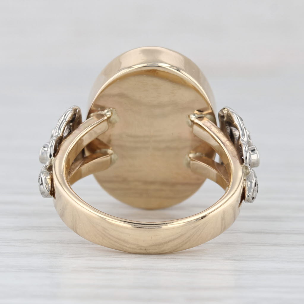 Vintage Opal Cabochon Diamond Ring 14k Yellow Gold Size 8.5 Cocktail