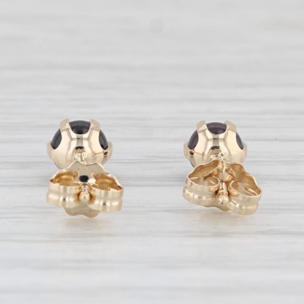 Light Gray Black Agate Bead Stud Earrings 14k Yellow Gold Round Solitaire Studs