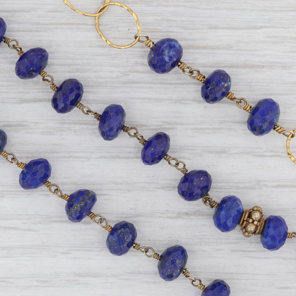 New Nina Wynn Blue Lapis Lazuli Bead Necklace Adjustable Sterling Gold Vermeil