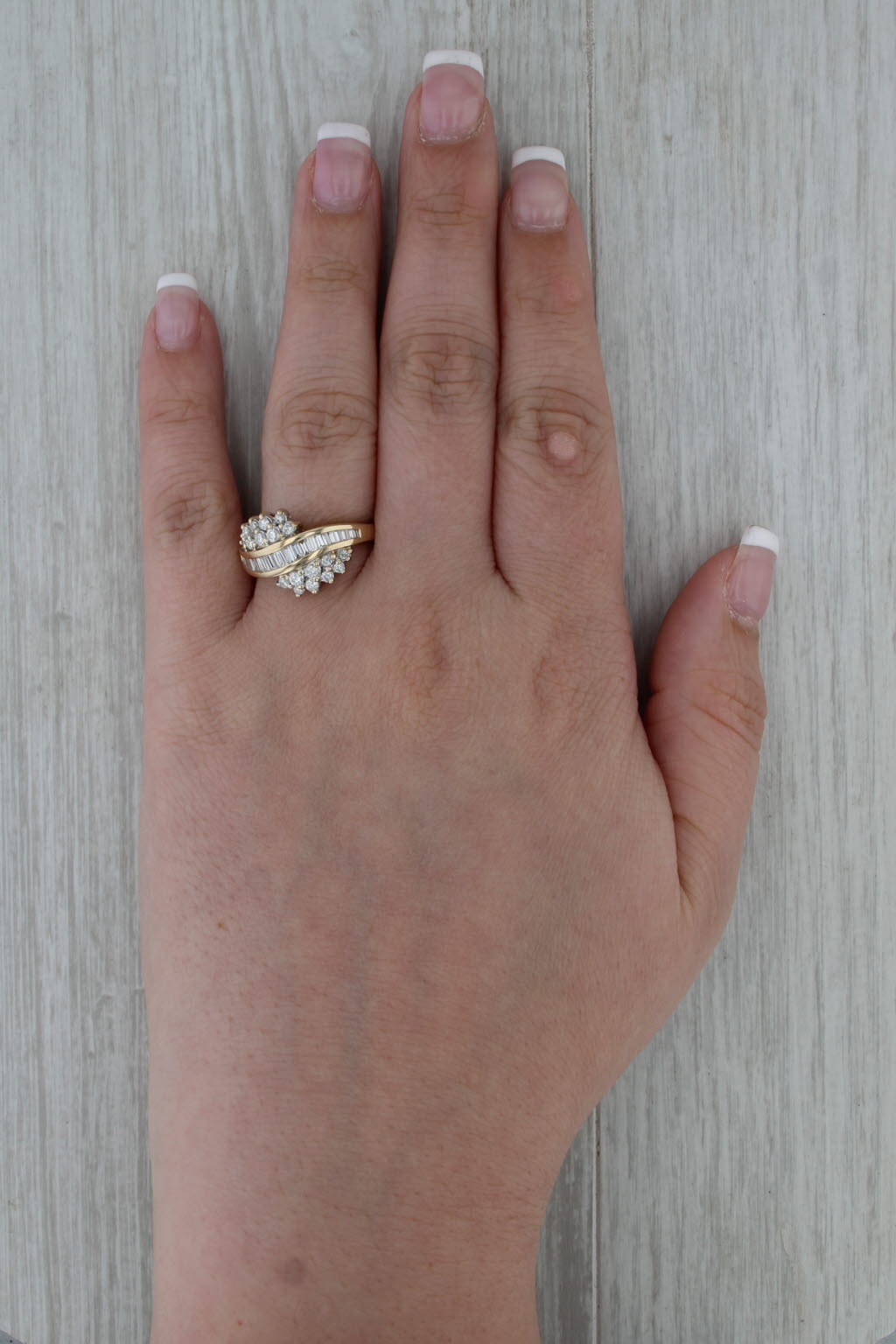 0.97ctw Diamond Cluster Bypass Ring 14k Yellow Gold Wedding Anniversary Size 8.5