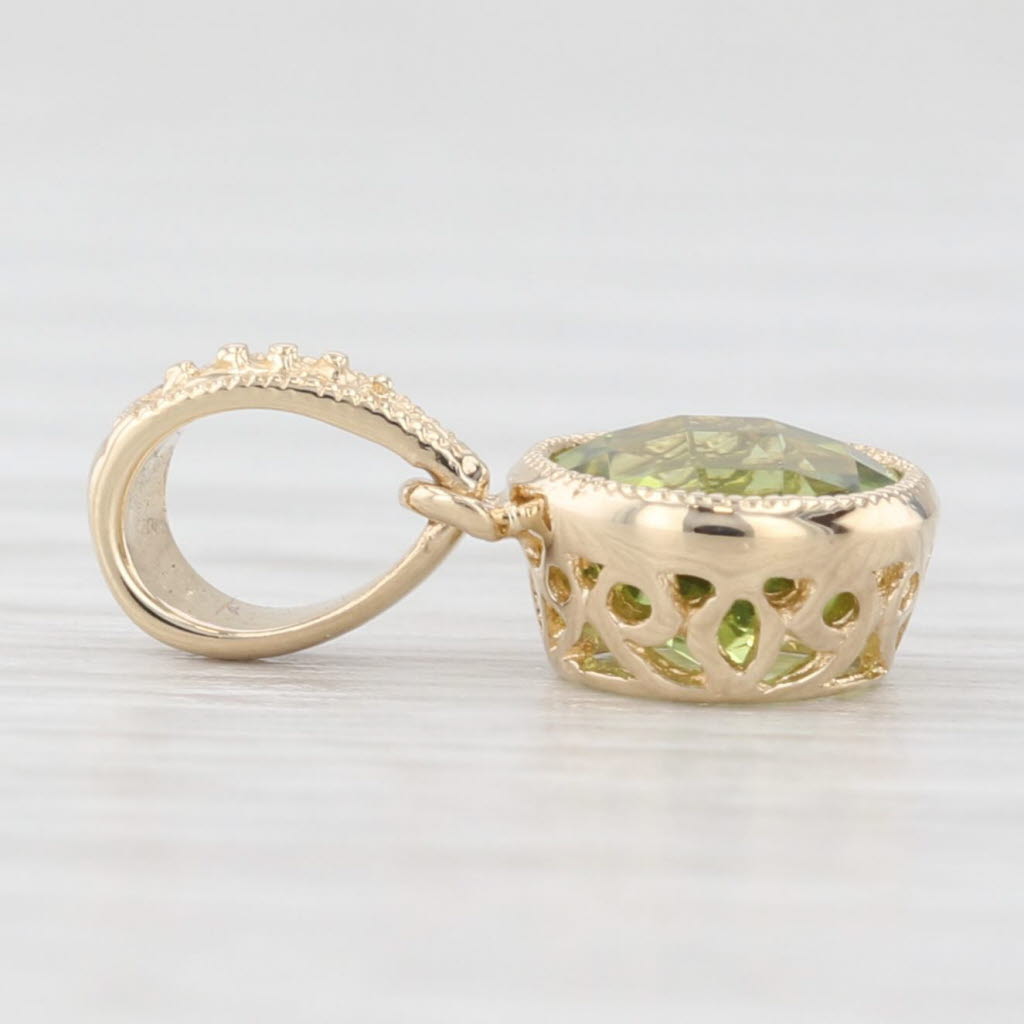 Light Gray 1ct Peridot Round Solitaire Pendant 14k Yellow Gold Small Drop