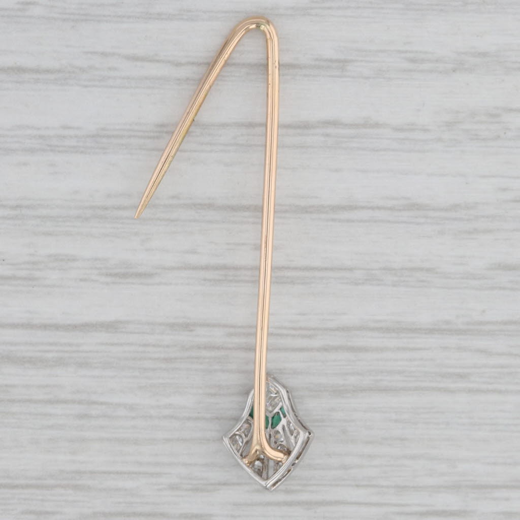 Gray Art Deco 0.25ctw Emerald Diamond Stickpin 14K Gold Platinum