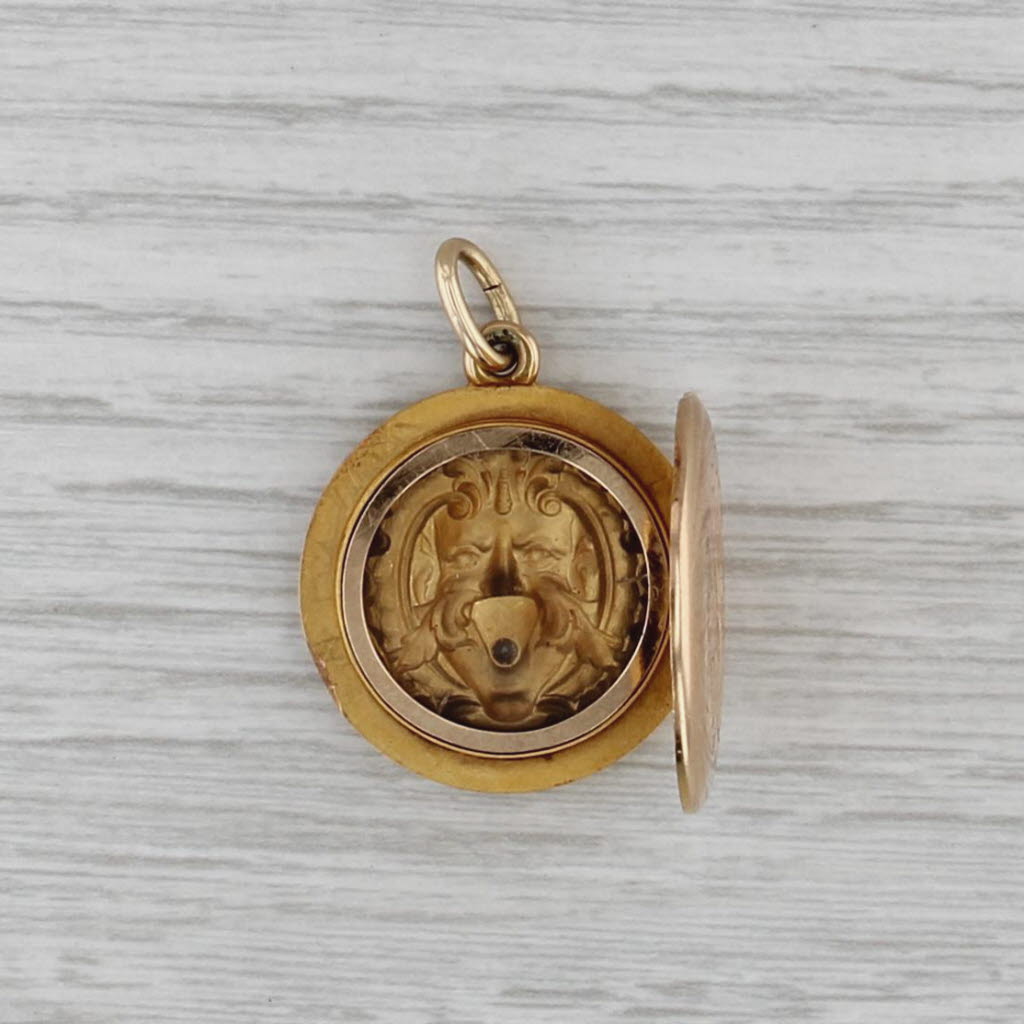Art Nouveau 0.16ctw Diamond Ornate Figural Picture Locket Pendant 14k Gold