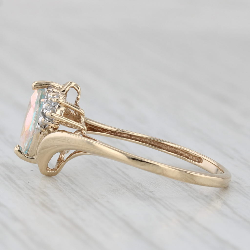 Light Gray 0.60ct Mystic Topaz Diamond Bypass Ring 14k Yellow Gold Size 7.25