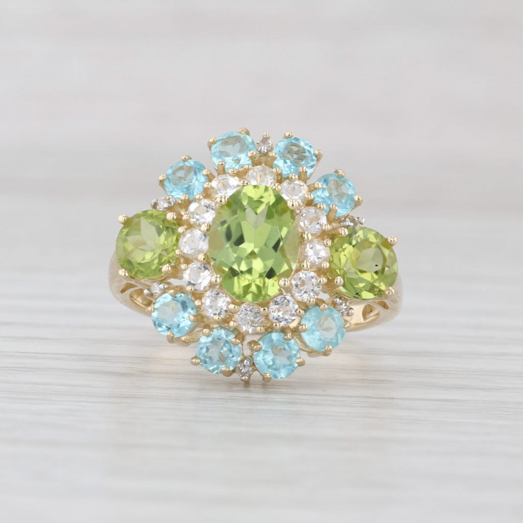 3.62ctw Peridot Topaz Apatite Ring 14k Yellow Gold Size 7 Cocktail Cluster