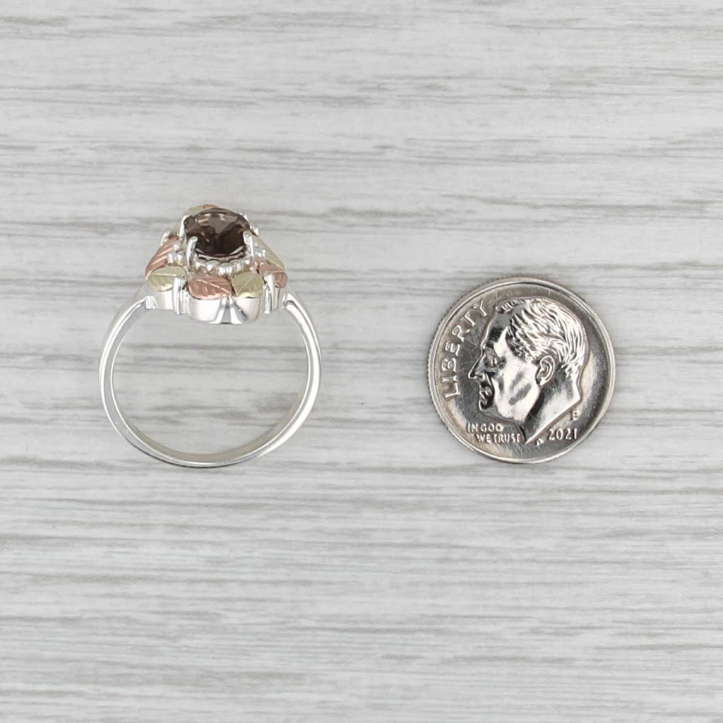 Smoky Quartz Leaf Ring Sterling Silver 12k Gold Coleman Co Black Hills Gold