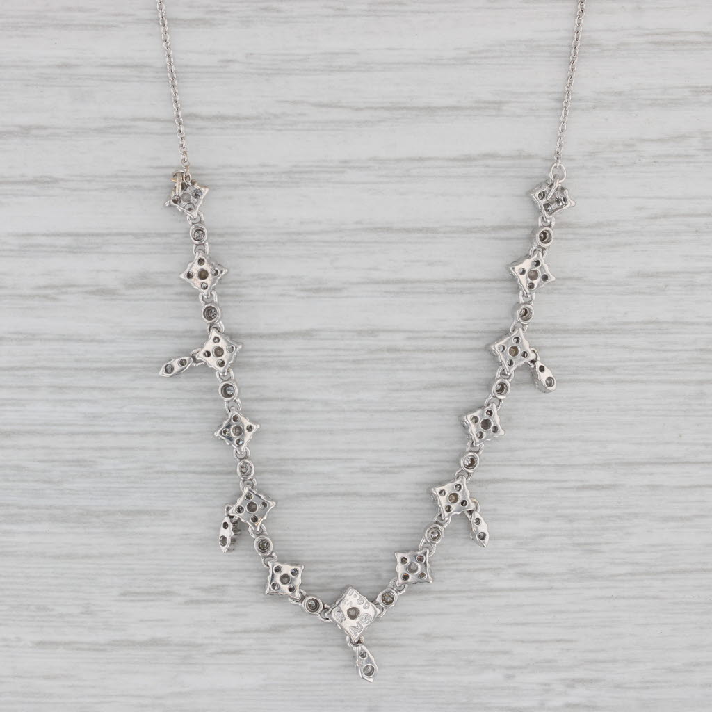 Gray 1.50ctw Diamond Fringe Flower Stations Necklace 14k White Gold 18"-20"