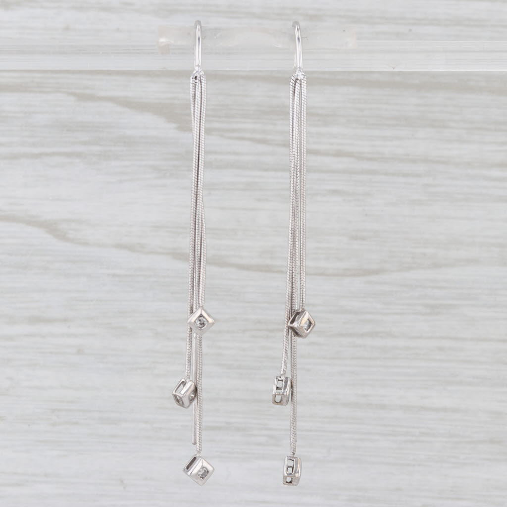 Diamond Fringe Dangle Threader Earrings 10k White Gold Snake Chain