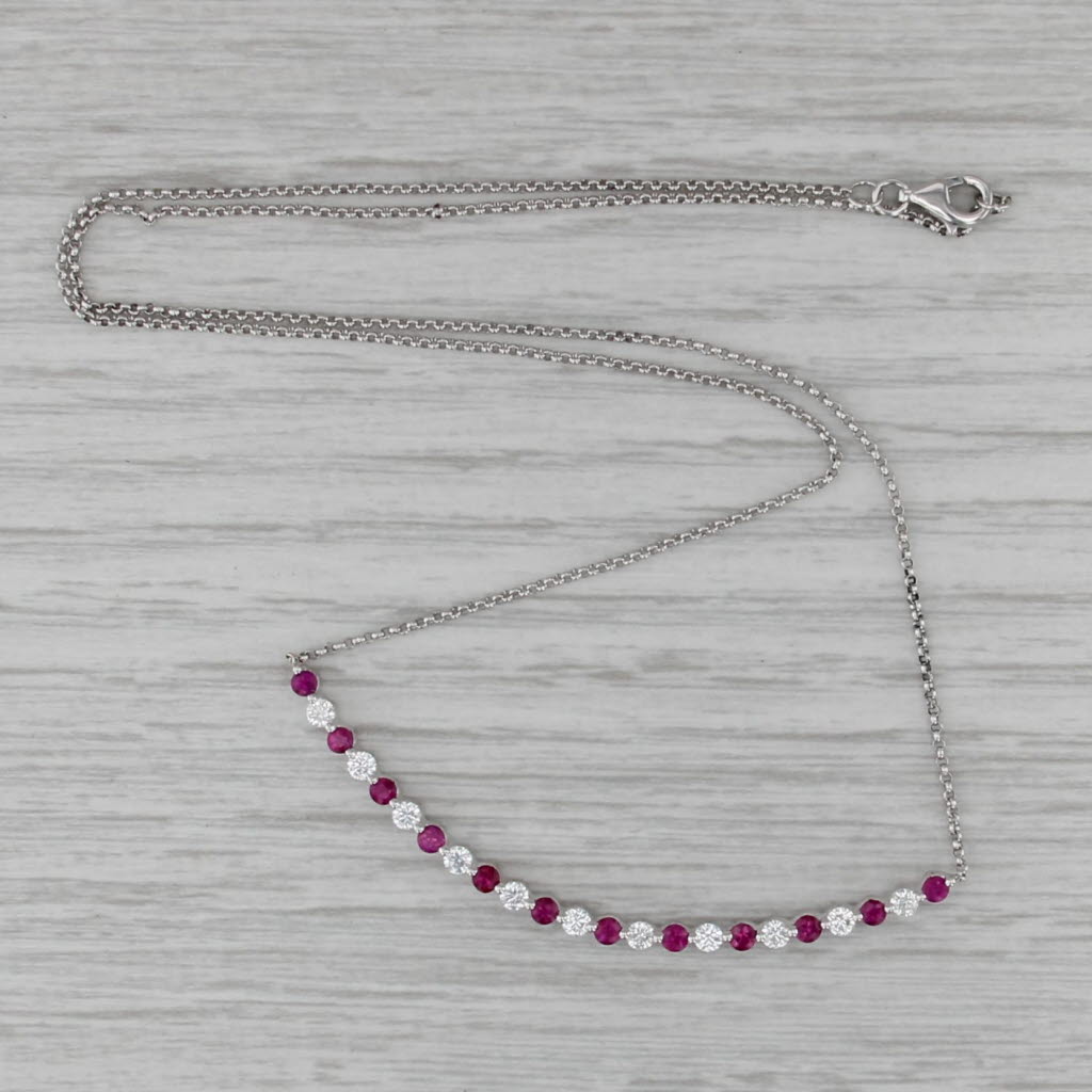 1.40ctw Ruby Diamond Curved Bar Necklace 14k White Gold 18" Cable Chain