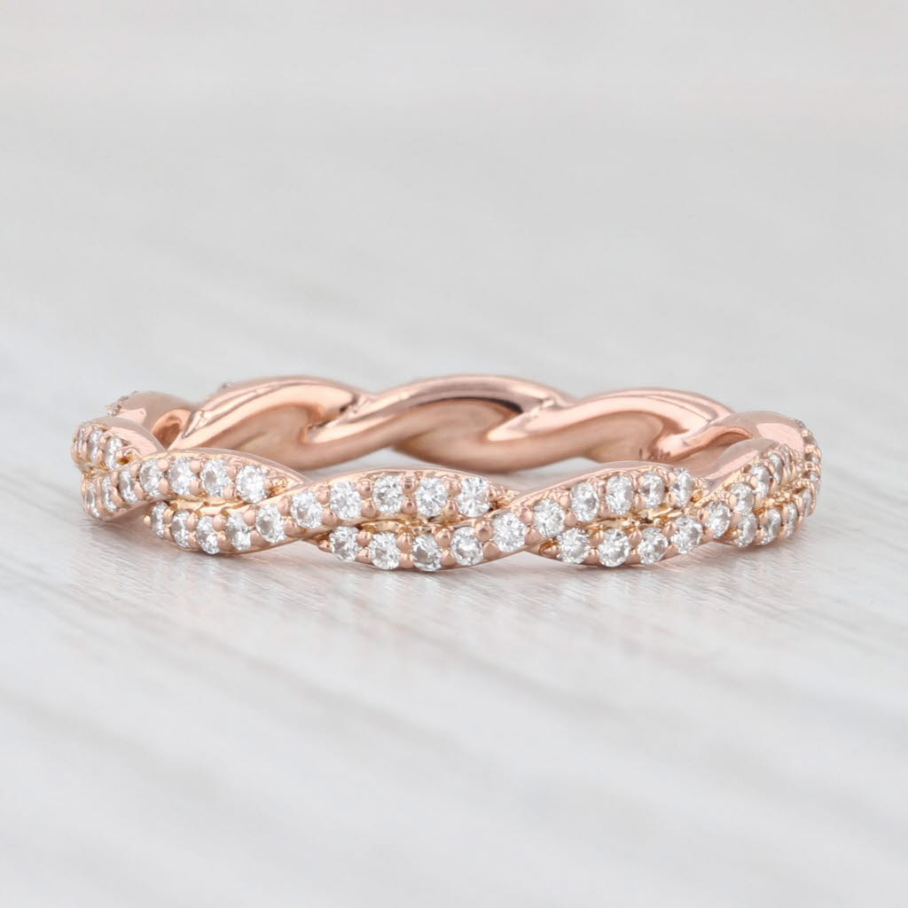 Light Gray 0.50ctw Diamond Woven Band 14k Rose Gold Stackable Wedding Ring Art Carved