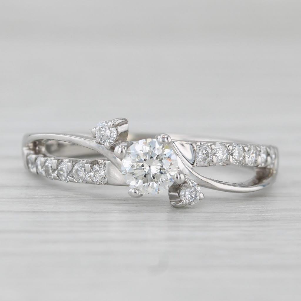 Light Gray 0.74ctw Round Diamond Bypass Engagement Ring 14k White Gold Size 7.75