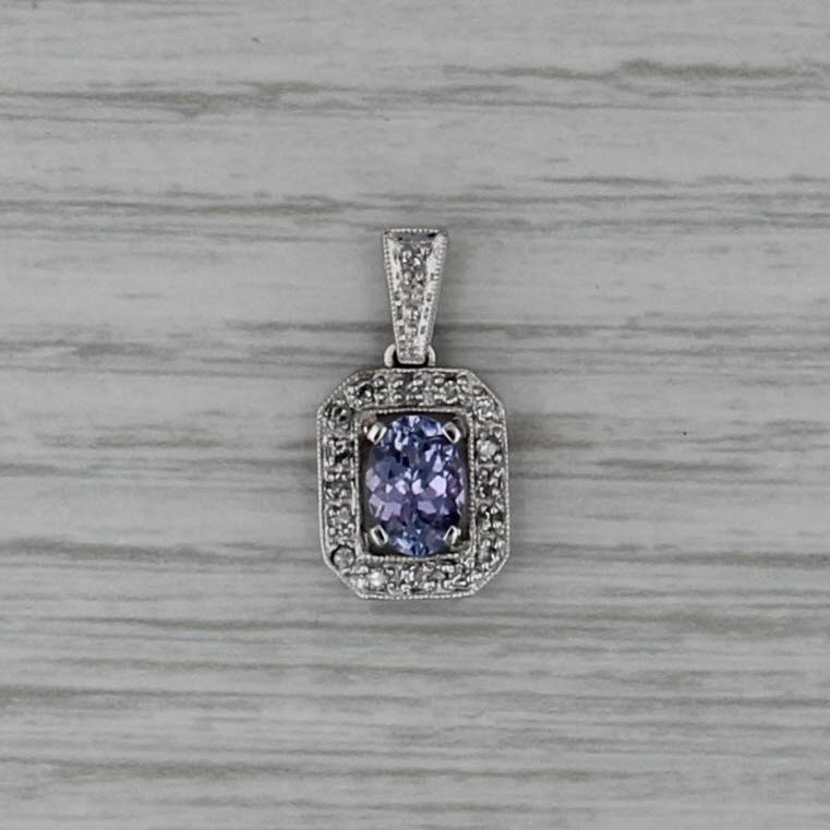 0.93ctw Tanzanite Diamond Halo Pendant 14k White Gold