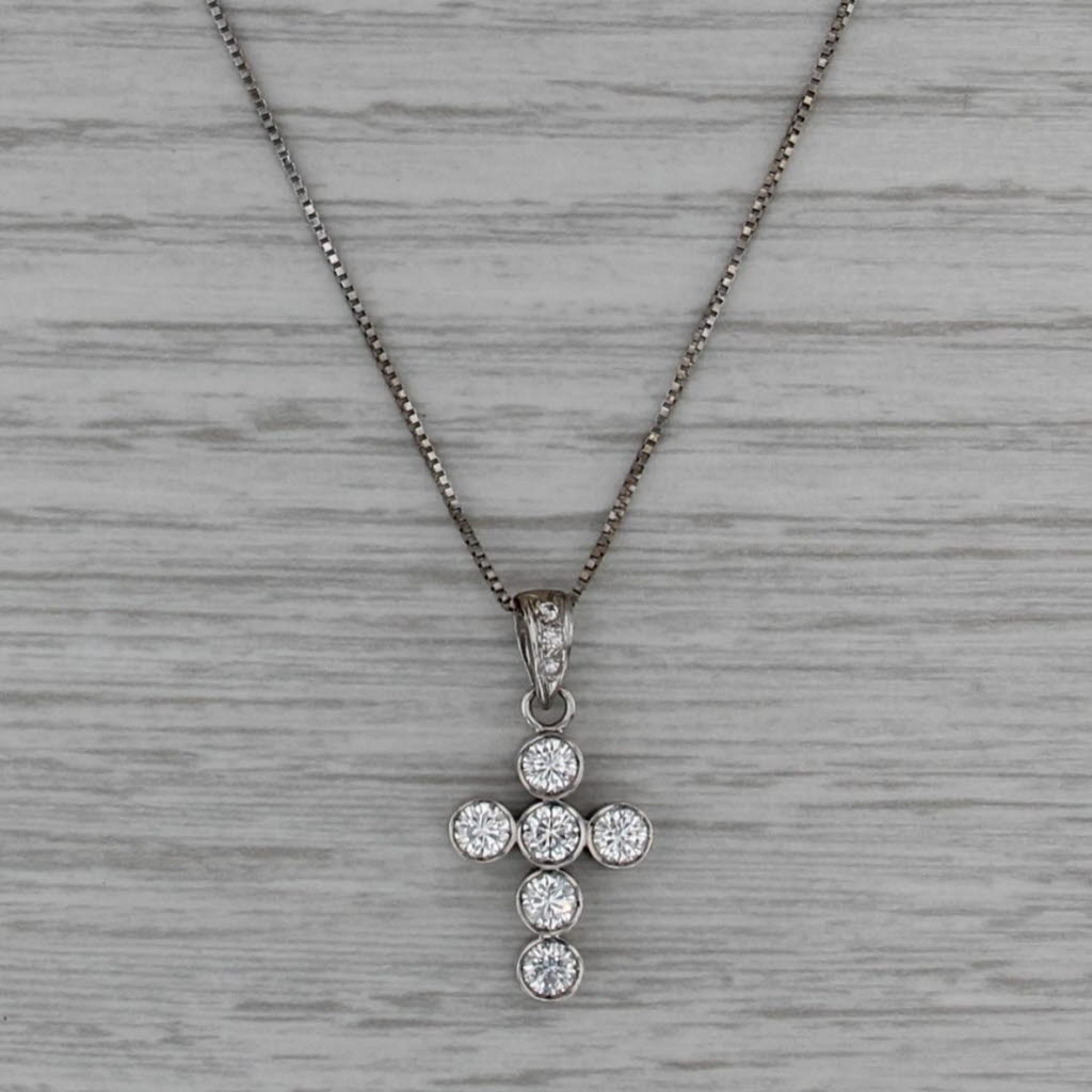 0.90ctw Diamond Cross Pendant 14k 18k White Gold 21" Box Chain