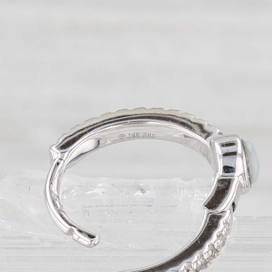 Light Gray New Opal Diamond Hoop Earrings 14k White Gold Huggie Hoops