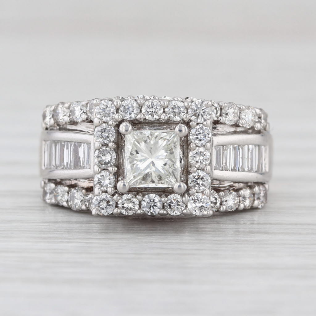 2.10ctw Princess Brilliant Halo Diamond Engagement Ring 14k White Gold Size 5.5
