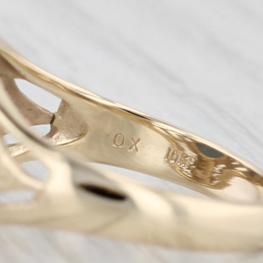 Light Gray Ceramic Wedgewood Flower Ring 10k Yellow Gold Size 5.25 Heart Accents Vintage