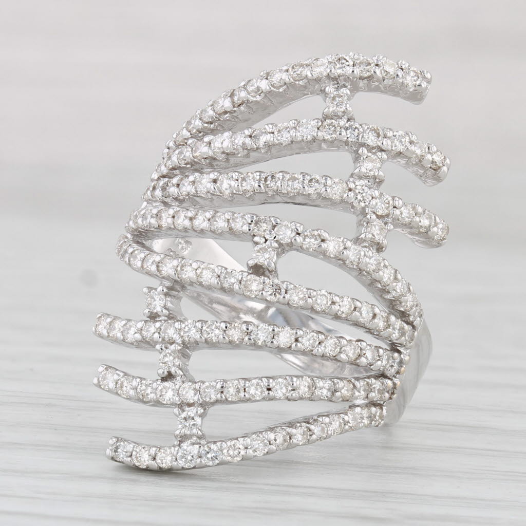 Light Gray 1.30ctw Diamond Bypass Ring 18k White Gold Size 8 Cocktail