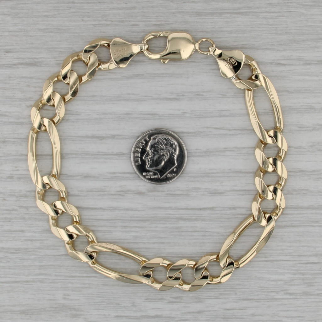 Men's Figaro Chain Bracelet Solid 10k Yellow Gold 8.75" 10.5mm 30.9g