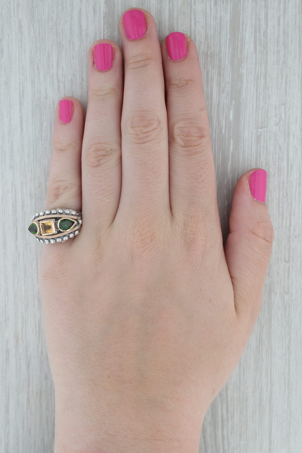 Dark Gray Alwan Vahan 2.65ctw Diopside Citrine Cocktail Ring Sterling Silver 14k Gold